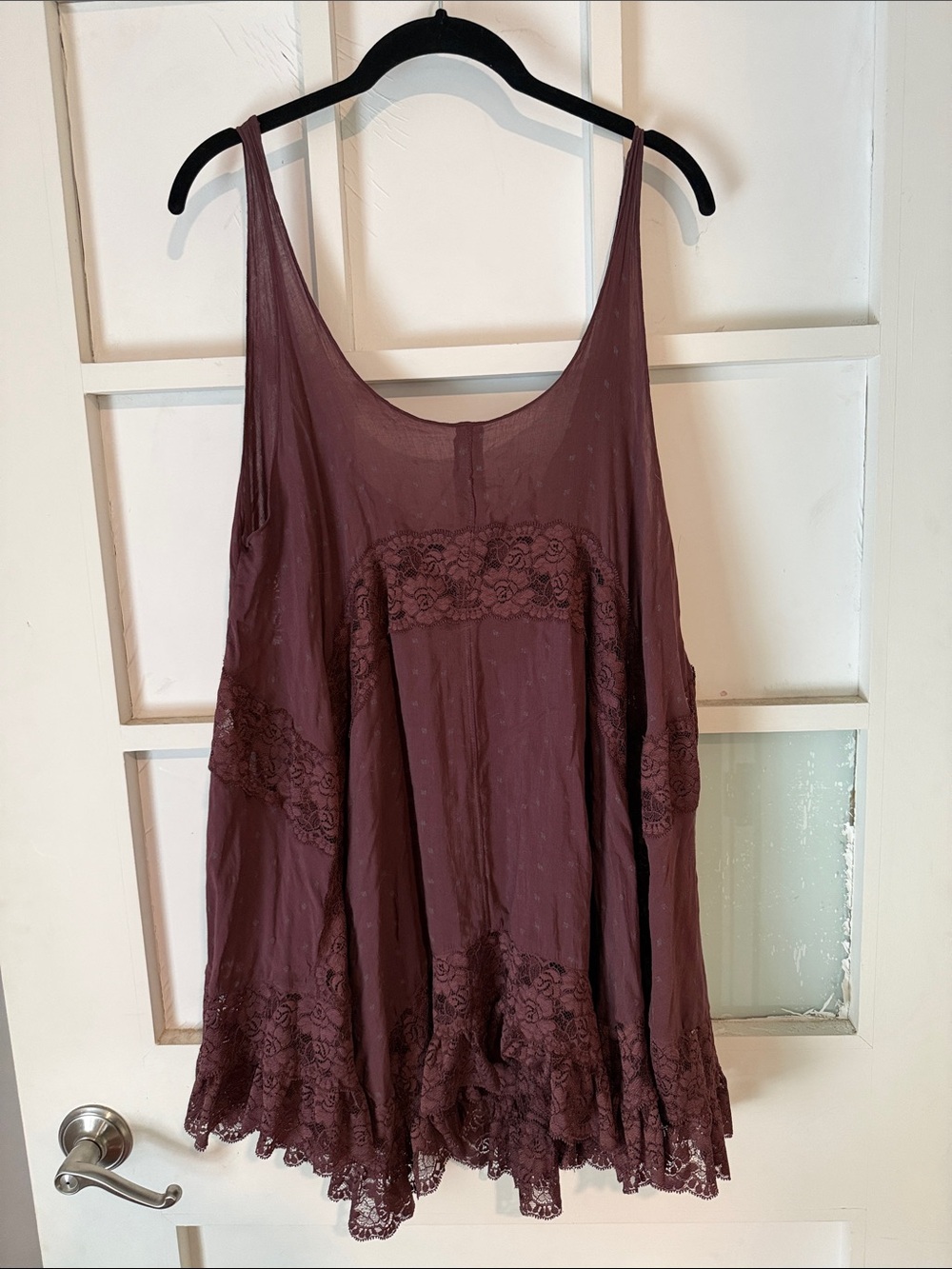Free People Lace-Trim Swing Mini Slip Dress Plum